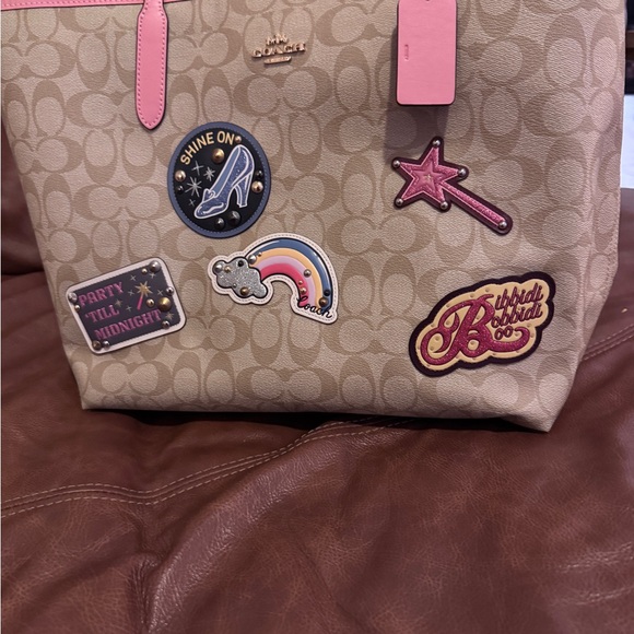 Disney Cinderella Coach Beige and Pink Tote with Fun Patches. Never been used - Picture 1 of 6